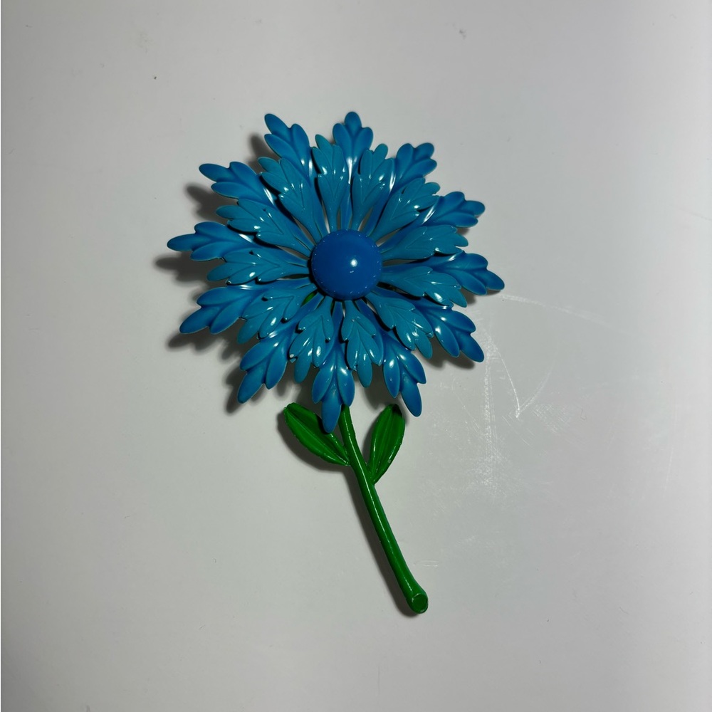 VTG MCM Enamel Flower Brooch Pin Blue Daisy Flower Power MCM Vintage